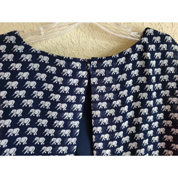 CABI Women's S Top Blue Ole Parade Elephant Wide Waist Band Slit Back Lined 36" - Picture 7 of 8